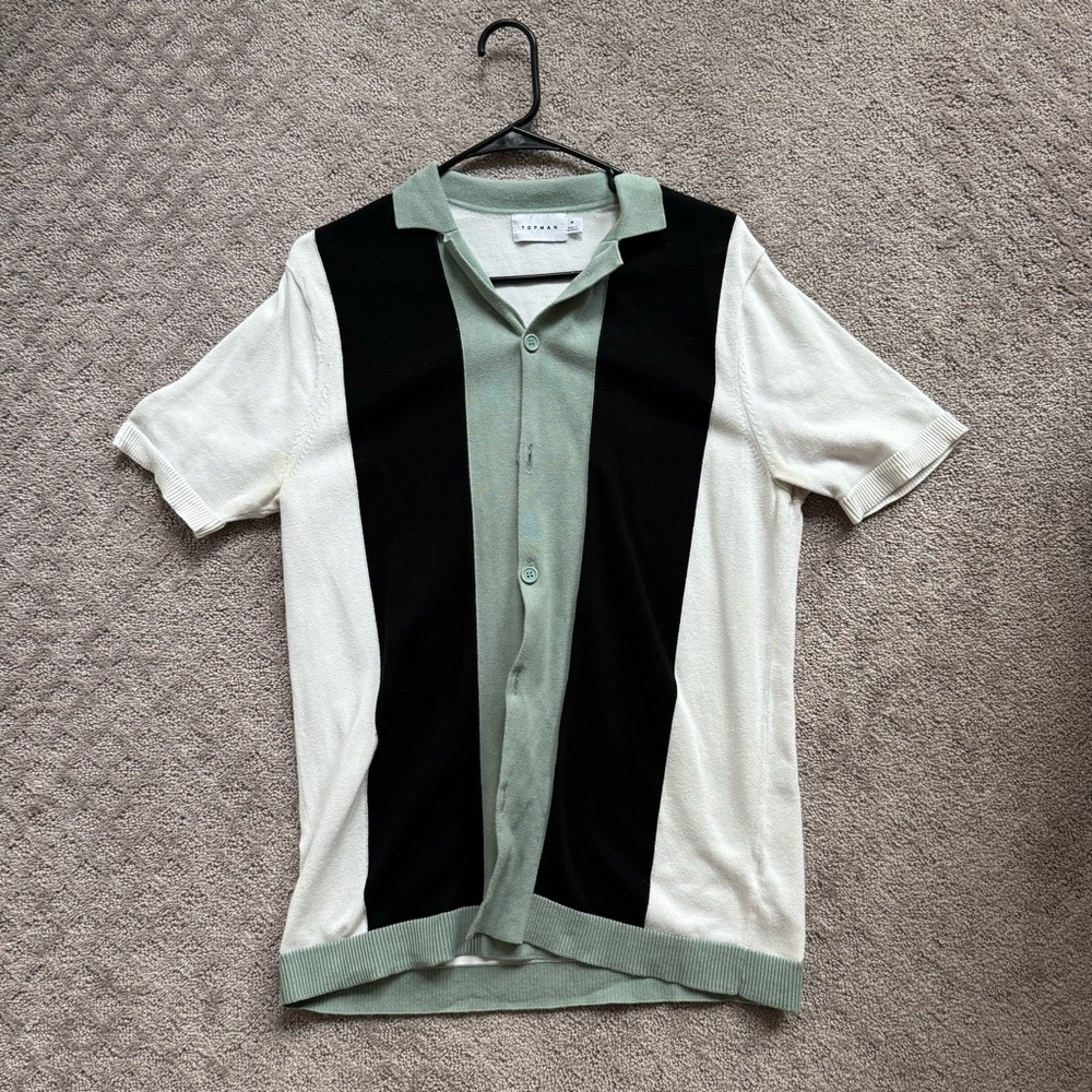 Men's Teal and Black Striped Shirt